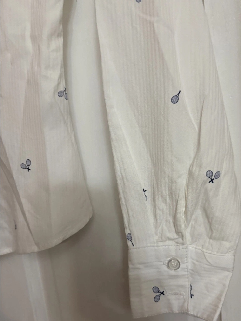 Pink Rose White Button-Down Shirt with Navy Micro Tennis Racket Print - Picture 2 of 7
